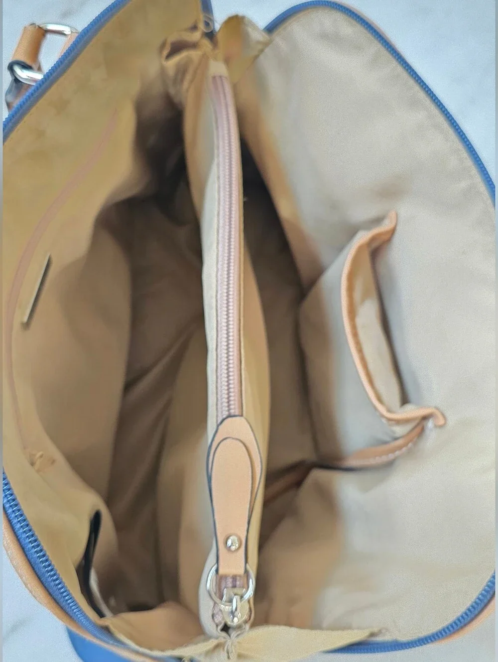 Gianni Bini Navy and Tan Saffiano Dome Satchel - Gianni Bini Handbag